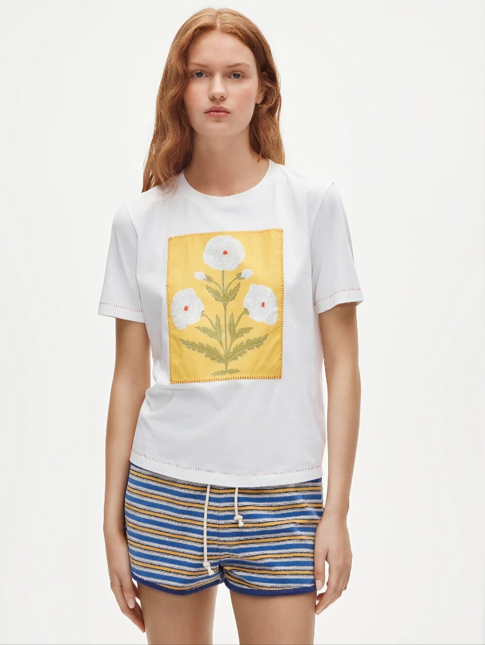J.Crew Broken-in jersey relaxed-fit flower graphic T-shirt Sz M $50 White